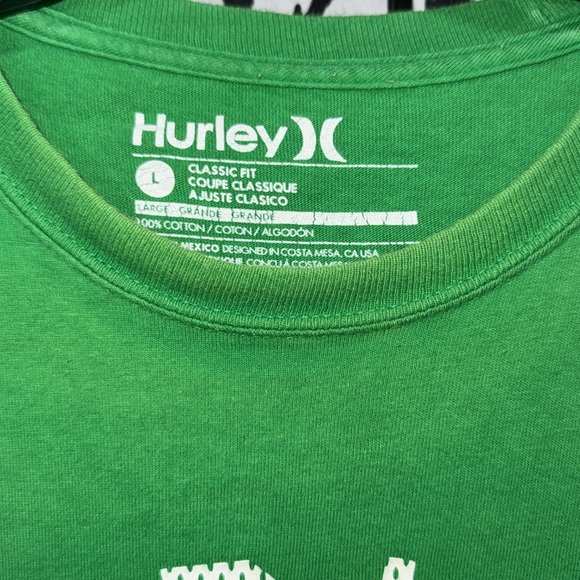 Hurley Large Bright Green Logo Mens Graphic Short Sleeve Tee Shirt - Picture 8 of 8